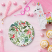 Waterverf Winterberry Holly Pattern Christmas Papieren Bordje (Feest)