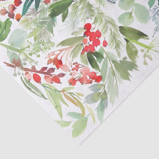 Waterverf Winterberry Holly Pattern Christmas Tissuepapier (Detail)