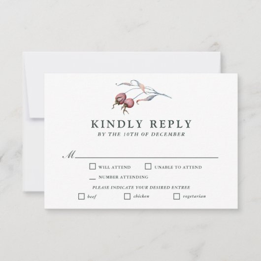 Waterverf winterbessen botanische RSVP-bomen RSVP Kaartje (Voorkant)