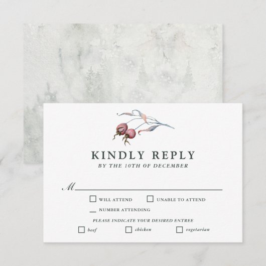 Waterverf winterbessen botanische RSVP-bomen RSVP Kaartje (Voorkant / Achterkant)