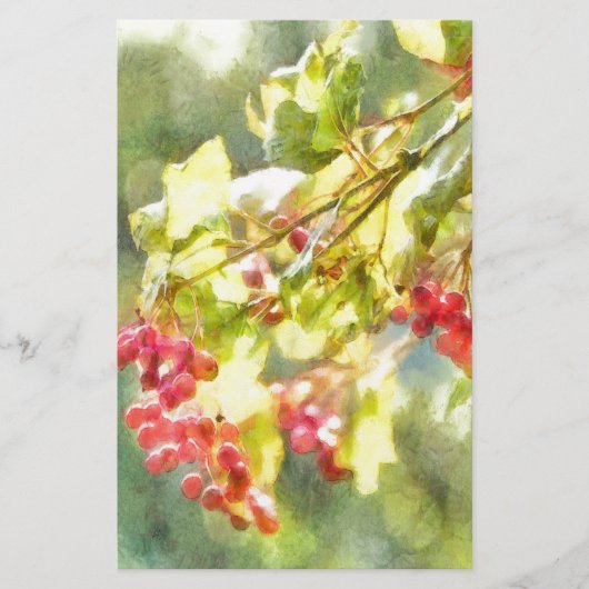 Waterverf winterbessen briefpapier (Voorkant)