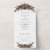 Waterverf winterbessen dennen elegante bruiloft all in one uitnodiging (Binnen)