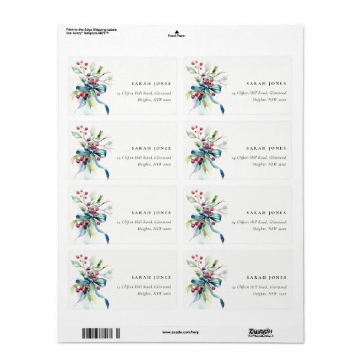 Waterverf Winterbessen Kersttoespraak Etiket (Full Sheet)