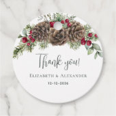 Waterverf Winterbessen Pine Kerstbruiloft Bedankjes Labels (Voorkant)