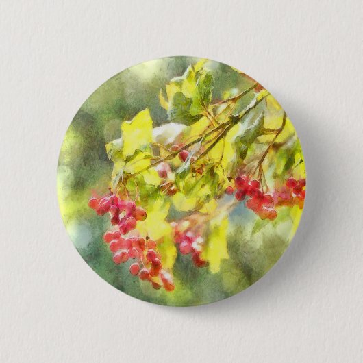 Waterverf winterbessen ronde button 5,7 cm (Voorkant)