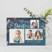 Waterverf winterbessen Silver Foil Pine Feestdagenkaart (Staand voorkant)