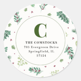 Waterverf Winterbladeren Kerstmis retouradres Ronde Sticker