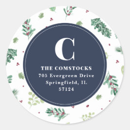 Waterverf Winterbladeren Kerstmis retouradres Ronde Sticker