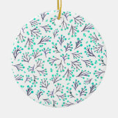 Waterverf winterbloemen - aqua en indigo keramisch ornament (Voorkant)