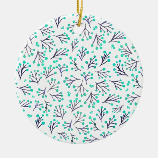 Waterverf winterbloemen - aqua en indigo keramisch ornament (Voorkant)