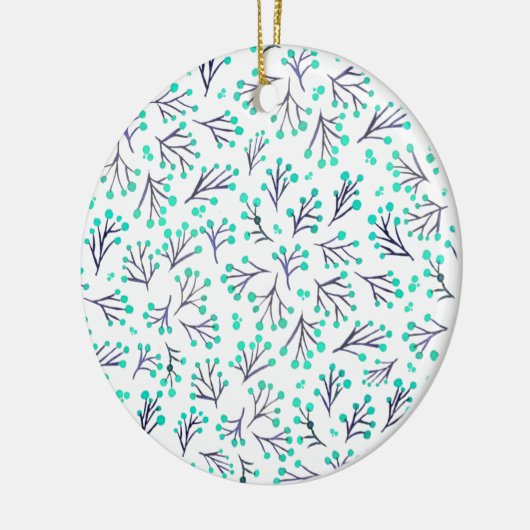 Waterverf winterbloemen - aqua en indigo keramisch ornament (Links)