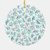 Waterverf winterbloemen - aqua en indigo keramisch ornament (Achterkant)
