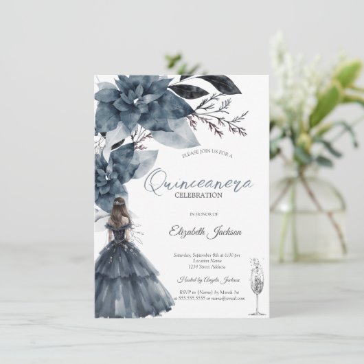 Waterverf Winterbloemen Glazen Meisje Quinceanera Kaart (Staand voorkant)