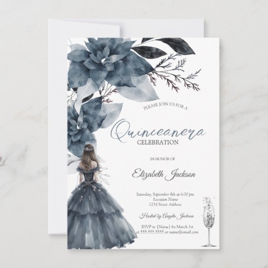 Waterverf Winterbloemen Glazen Meisje Quinceanera Kaart (Voorkant)
