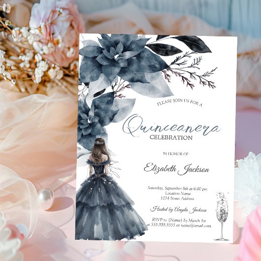 Waterverf Winterbloemen Glazen Meisje Quinceanera Kaart