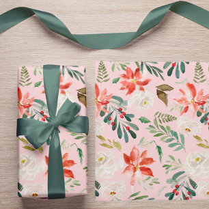 Waterverf winterbloemen holly bessen met patroon cadeaupapier
