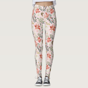Waterverf winterbloemen holly bessen met patroon leggings
