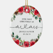 Waterverf winterbloemen Pas getrouwd eerste kerst Keramisch Ornament (Rechts)