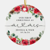 Waterverf winterbloemen Pas getrouwd eerste kerst Keramisch Ornament (Voorkant)