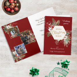 Waterverf Winterbloemen Rood 3 Foto's Kerst Kaart