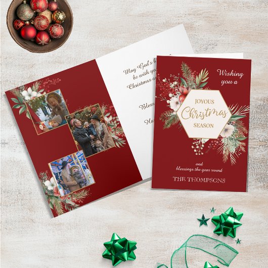 Waterverf Winterbloemen Rood 3 Foto's Kerst Kaart