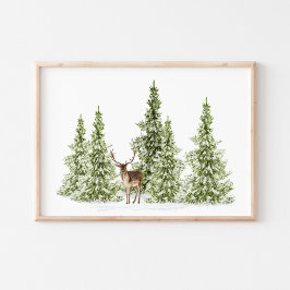 Waterverf Winterbomen en Herten Poster