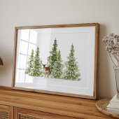 Waterverf Winterbomen en Herten Poster