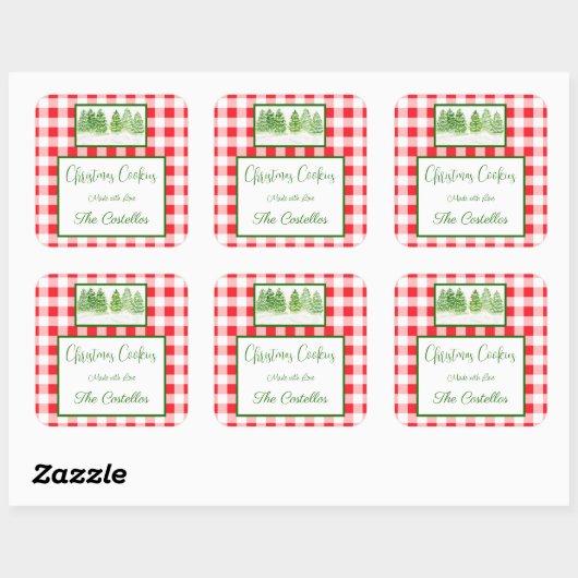 Waterverf Winterbomen Rood Geruit KOEKJES Vierkante Sticker (Vel)
