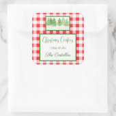 Waterverf Winterbomen Rood Geruit KOEKJES Vierkante Sticker (Tas)