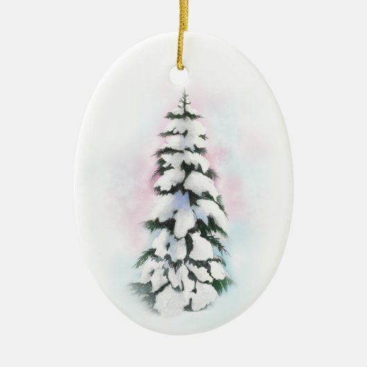 Waterverf winterboom keramisch ornament (Voorkant)