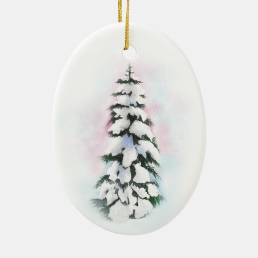 Waterverf winterboom keramisch ornament (Achterkant)