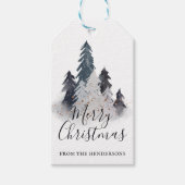 Waterverf Winterboom Kerst Cadeaulabel (Voorkant)