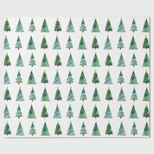 Waterverf Winterboom Kerstverpakking Cadeaupapier (Vlak)