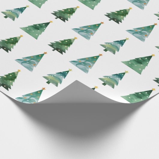 Waterverf Winterboom Kerstverpakking Cadeaupapier (Hoek)