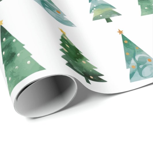 Waterverf Winterboom Kerstverpakking Cadeaupapier (Rol Hoek)