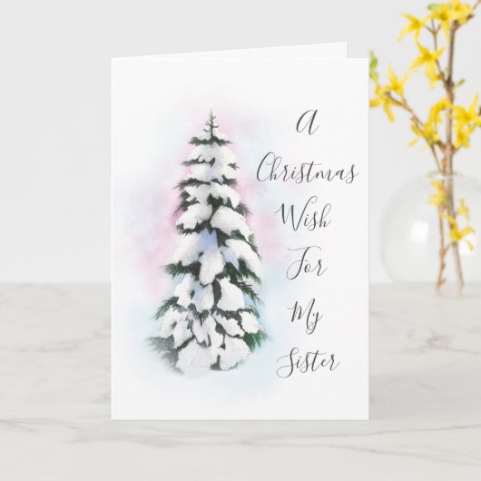 Waterverf Winterboom Vignet Kaart (Gele Bloem)