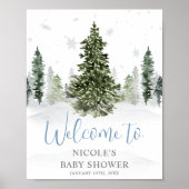 Waterverf Winterbos Blauw Baby shower Welkom Poster (Voorkant)