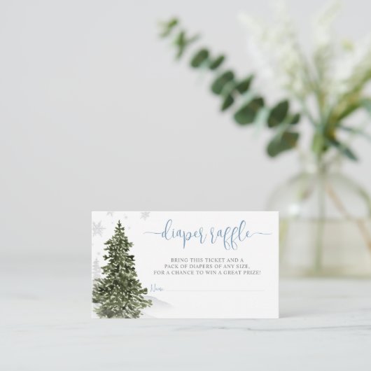 Waterverf Winterbos Blauwe Luier Raffle Ticket Informatiekaartje (Staand voorkant)