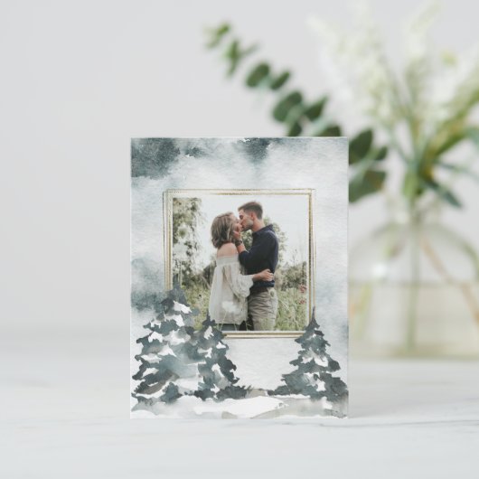 Waterverf winterbos | De foto bewaart de Datum Save The Date (Staand voorkant)