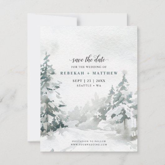 Waterverf winterbos | De foto bewaart de Datum Save The Date (Achterkant)