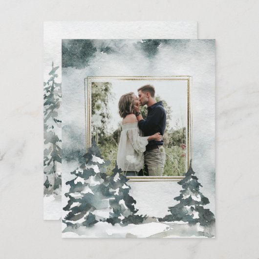 Waterverf winterbos | De foto bewaart de Datum Save The Date (Voorkant / Achterkant)