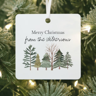 Waterverf Winterbos Eenvoudige Bomen Metalen Ornament
