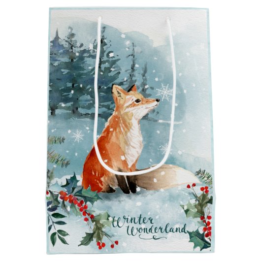 Waterverf winterbos, feestdag met kerstmis medium cadeauzakje (Achterkant)