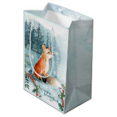 Waterverf winterbos, feestdag met kerstmis medium cadeauzakje (Achterkant Gekanteld)