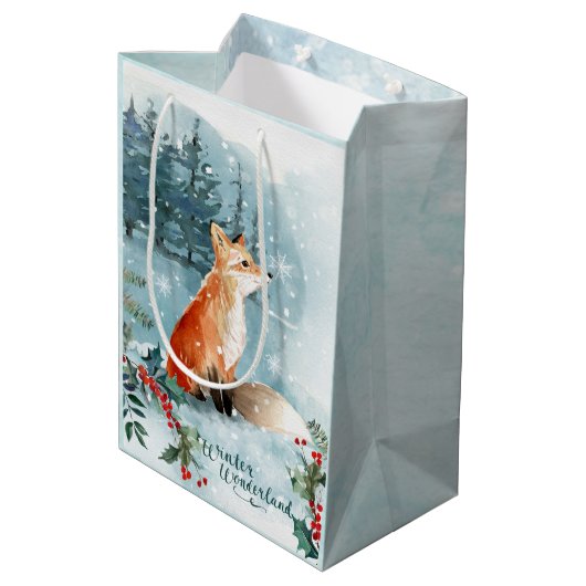 Waterverf winterbos, feestdag met kerstmis medium cadeauzakje (Achterkant Gekanteld)