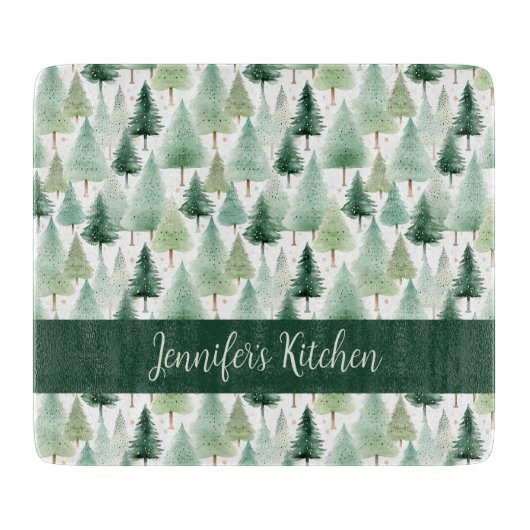 Waterverf Winterbos gepersonaliseerd Snijplank (Voorkant)