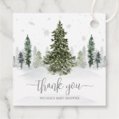 Waterverf Winterbos grijs Baby shower Bedankjes Labels (Achterkant)