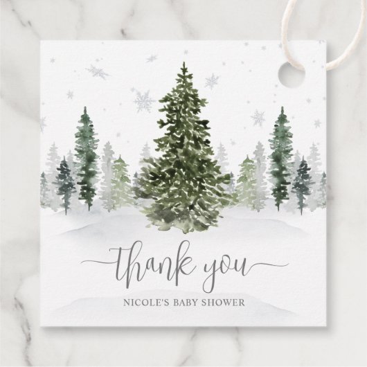 Waterverf Winterbos grijs Baby shower Bedankjes Labels (Achterkant)