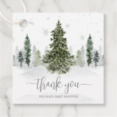 Waterverf Winterbos grijs Baby shower Bedankjes Labels (Voorkant)
