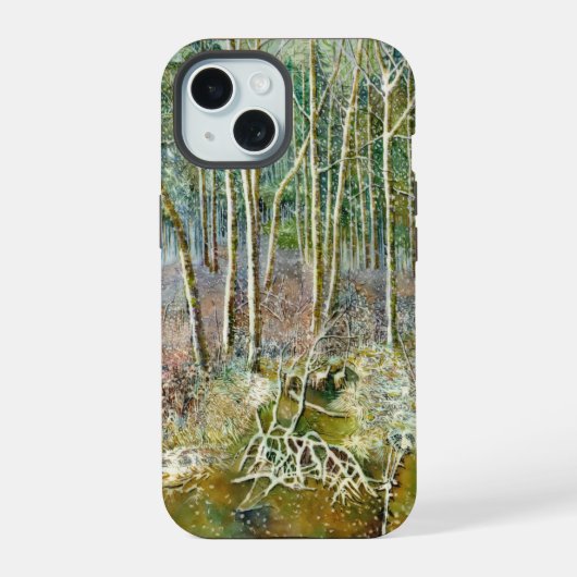 waterverf winterbos iPhone 15 case (Achterkant)